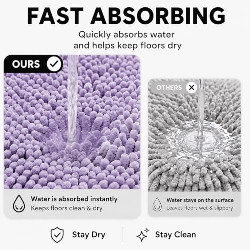 Bathroom Rugs Sets 2 Piece,Super Absorbent Soft,Thick,Machine Washable Chenille Bath Mat,Non Slip Toilet Floor Rug,Bath Mats for Bathroom,20x32 Plus 20x20 U Shape,Lavender Purple