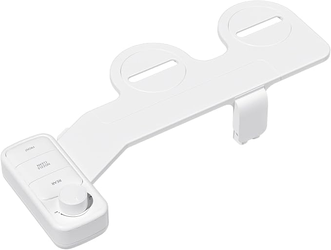 Ultra-Slim Bidet Attachment, Self-Cleaning Dual Nozzle (Feminine/Posterior Wash), Accessibility-Enhanced Large Buttons, Quick-Release, Non-Electric Fresh Water System with Adjustable Pressure