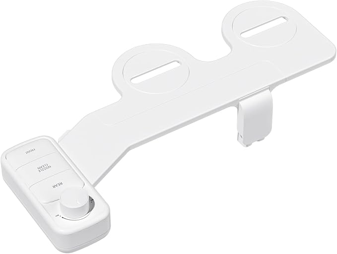 Ultra-Slim Bidet Attachment, Self-Cleaning Dual Nozzle (Feminine/Posterior Wash), Accessibility-Enhanced Large Buttons, Quick-Release, Non-Electric Fresh Water System with Adjustable Pressure