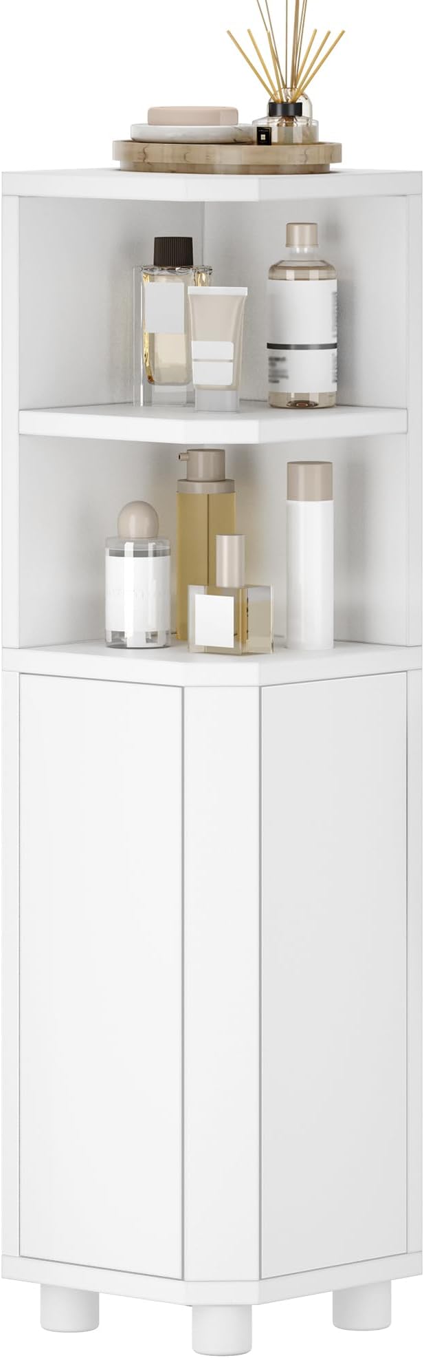 Corner Cabinet, Small Bathroom Corner Cabinet with Doors, Narrow Storage Cabinets with Adjustable Shelves, Bathroom Organizers and Storage for Small Space, White BC20003X