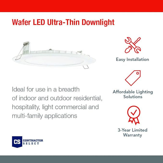 Juno LED Recessed Lights 4 Inch Round Wafer Downlight, 5-in-1 Switchable White Color Temperature, 120 Volts, 4-Inch Ultra-Thin Flat Trim, Matte Black (WF4 SWW5 90CRI MB M6)