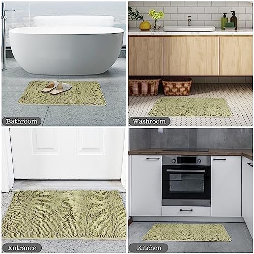 Yeaban Chenille Sage Green Bathroom Rug 17"x24", Non-Slip Rubber Backing