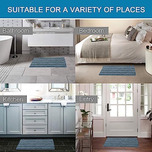 H.VERSAILTEX 2 Piece Bathroom Set - Super Absorbent Chenille Striped Bath Mats - Non Skid, Machine Washable - Stone Blue, 24 x 36 Plus 20 x 32 Inches