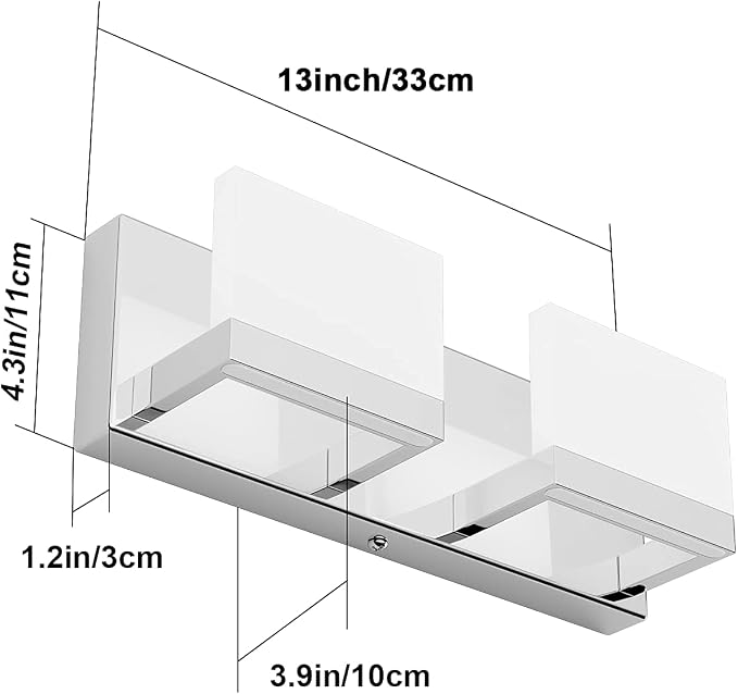 Tipace LED Dimmable Modern 2-Light Vanity Fixture for Bathroom - Frosted White Acrylic Chrome Up and Down Light Over Mirror (6000K)