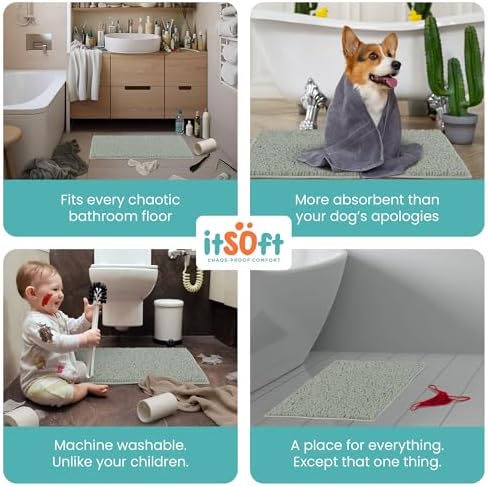ITSOFT Large Plush Bathroom Rug 47"x21", Absorbent Machine Washable Non Slip Chenille Bath Mats, Quick Dry Bathmat, Bath Rugs for Bath, Shower, Bedroom, or Door Mat, Sage Green