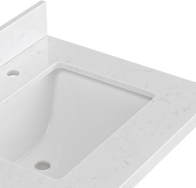 ARIEL Cambridge 66-inch Bathroom Vanity with Sink,Solid Wood, 1.5-inch Carrara White Quartz Countertop, Double Rectangular Porcelain Sink, 4 Soft Closing Doors, 6 Dovetail Drawers, Brown Oak