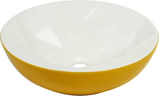 Fine Fixtures Bathroom Sink - 16 Inch Round Ceramic Vessel Sink, Modern Textured Interior Bowl Design, Perfect Sink for Bathroom Vanity, Yellow Wash Basin