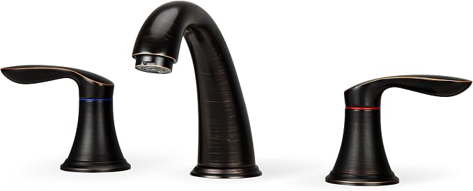 Bathroom Sink Faucet, Faucet for Bathroom Sink, Widespread ORB Bathroom Faucet 3 Hole with Plastic Pop-Up Drain and cUPC Lead-Free Hose-(Oil Rubbed Bronze 2 Packs)