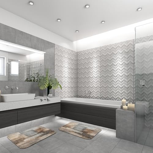 ArtSocket Bathroom Set, Shower Curtain and Bath Rugs Brown Beige Grey