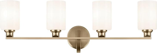 Kichler Gioe 32.25" 4-Light Vanity Light with Opal Glass in Champagne Bronze, Damp Rated, for Bathroom, Powder Room, Over a Mirror, (32.25" W x 10.5" H), 55227CPZ