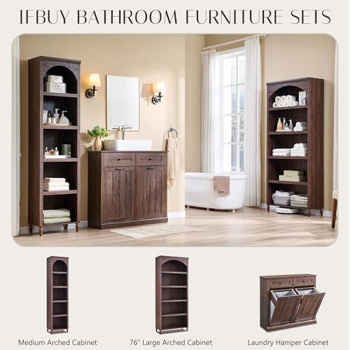 IFBUY 76" Arched Bathroom Storage Cabinet, Large Arched Cabinet, Brown