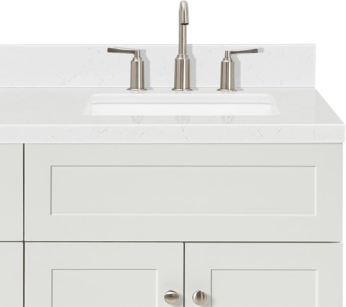 Bradford 66-Inch White Double Bathroom Vanity, 1.5-Inch Edge Carrara Quartz Countertop & Splash, Rectangular Undermount Sinks, 2 Soft Closing Doors, 3 Dovetail Drawers, Toe Kick, Brushed Nickel