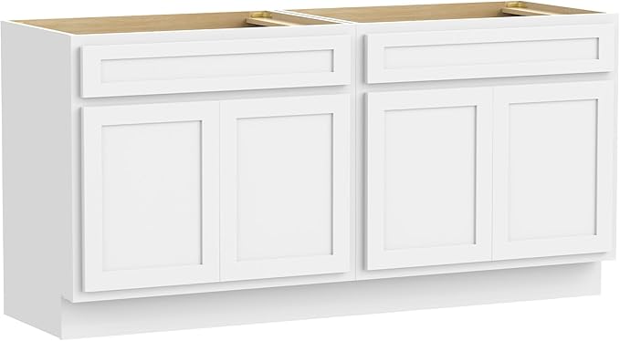 Vanity Art 66 Inch Bathroom Base Cabinet Only, Double Sink Top (Not Include Sink) with Door & Soft Close Hinge, Unassembled Floor Cabinet, White, 2ea 33 Inch Combo
