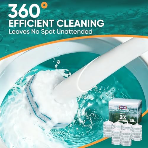 30Ct Aromative Toilet Brush Refills, Double-Layer Cleaning Pads Added, Compatible with Most Toilet Brushes,Rainforest Scent(Patented)