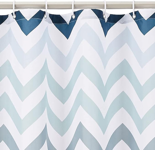 Amazon Basics Bathroom Shower Curtain, Water Resistant Fabric with Weighted Hem, Grommets & Hooks, Machine Washable, 72"x72", Blue Ombre Chevron