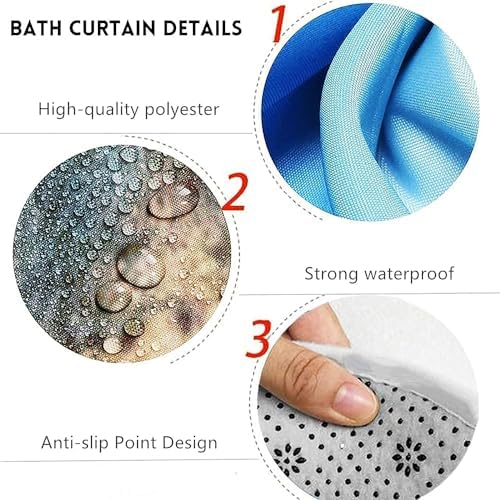 Yddsky 4PCS Geometric Blue Shower Curtain Sets for Bathroom,72x72 Inch