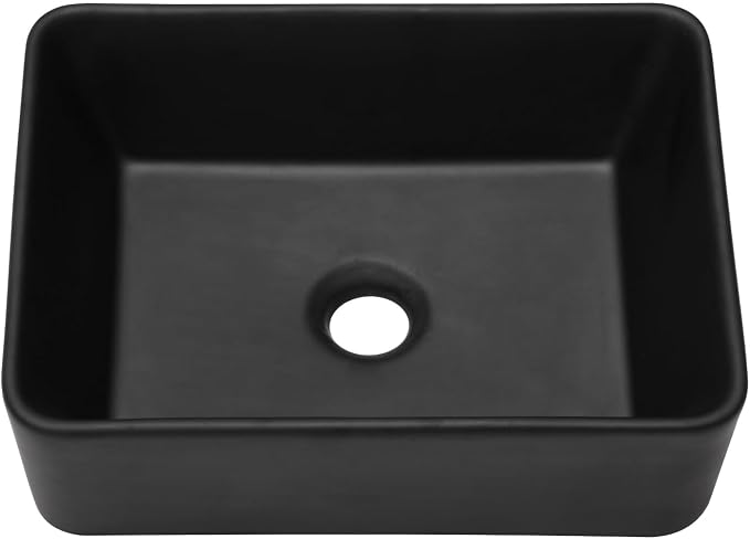 Matte Black Vessel Sink 16x12 inch Bathroom Sink | Rectangle Ceramic Porcelain Stain Resistant Vanity Basin for Bathroom & Powder Room