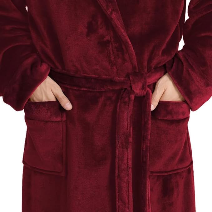Yurhap Luxury Mens Robe with Hood, Ultra Cozy Fleece Bathrobe for Men, Plush Hooded Robe with Belt & 2 Pockets