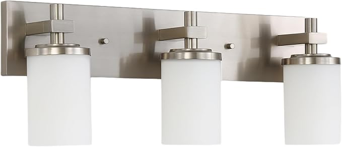 LOUSACE Bathroom Lighting Fixtures Over Mirror Brushed Nickel 3 Light Bathroom Vanity Lights with Opal White Glass Shades, Modern Vanity Wall Sconces Fixture for Bedroom Living Room