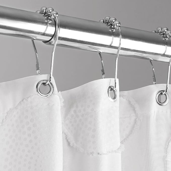 Waterproof Fabric Shower Curtain for Bathroom - Washable, 72"x72", Boho Style, Textured Jacquard, Hotel Quality, Ruffled, 12 Metal Hooks, Ivory White