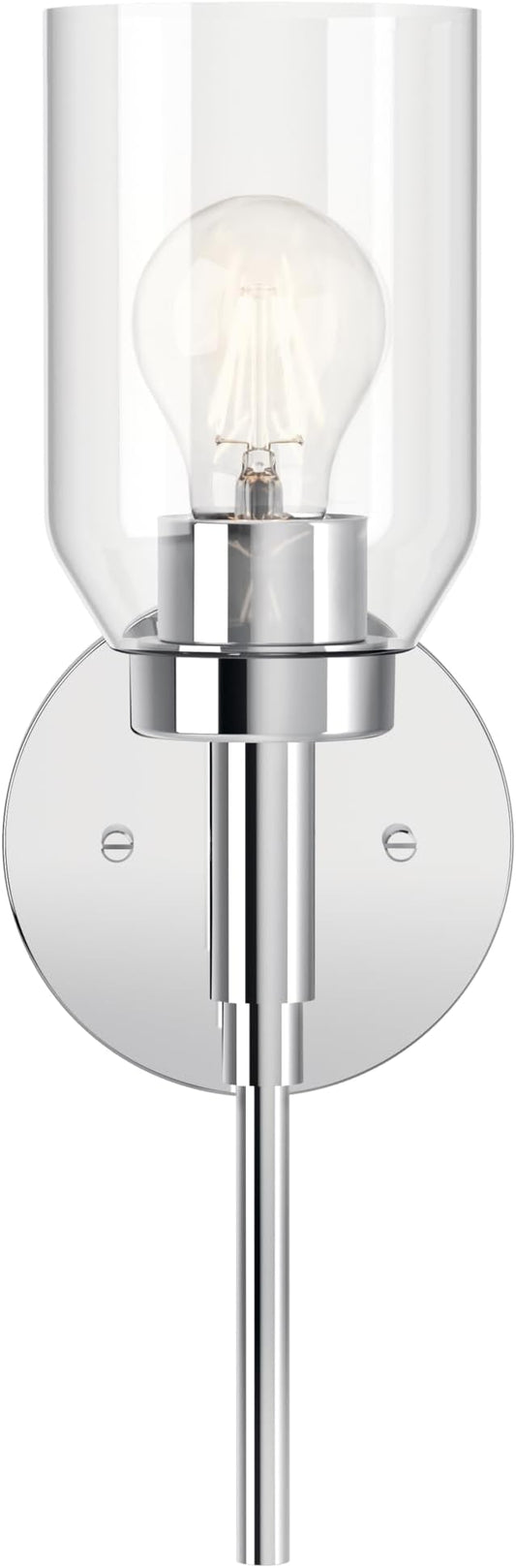 Kichler Madden 1-Light Bathroom Wall Light, Chrome | Modern wall light with clear glass for bathrooms and hallways (14.75" x 5" x 5.25"), 55183CH