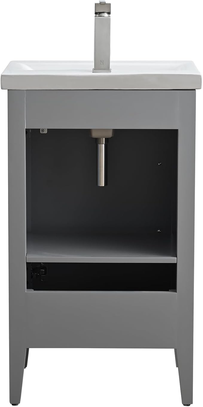 Vanity Art 20 inch Bathroom Vanity with Single Sink & Ceramic Top, Vanity Cabinet with Soft-Closing Doors, Solid Wood Frame, Cashmere Gray, VA9020-G-GB1