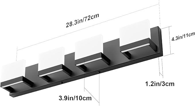 Tipace 4 Lights Modern Black Vanity Light Up and Down Black LED Vanity Light Fixtures Bathroom Vanity Light Fixtures Over Mirror 6000K