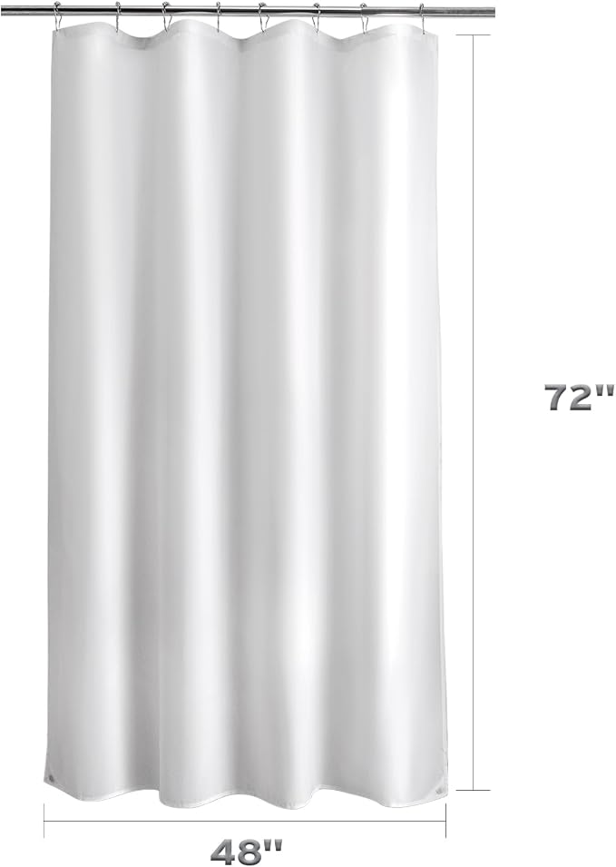 Titanker Small Stall Shower Curtain Liner Washable, 48x72 Inches, White Fabric Stall Shower Liner with 2 Magnets, Waterproof RV Shower Liner Soft Lightweight Polyester, White