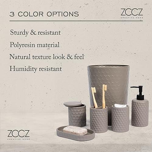 zccz 6 Piece Bathroom Accessories Set, Toothbrush Holder, Toothbrush Cup, Soap Dispenser,Bathroom Vanity Tray, Qtip Holder, Trash Can - Cement