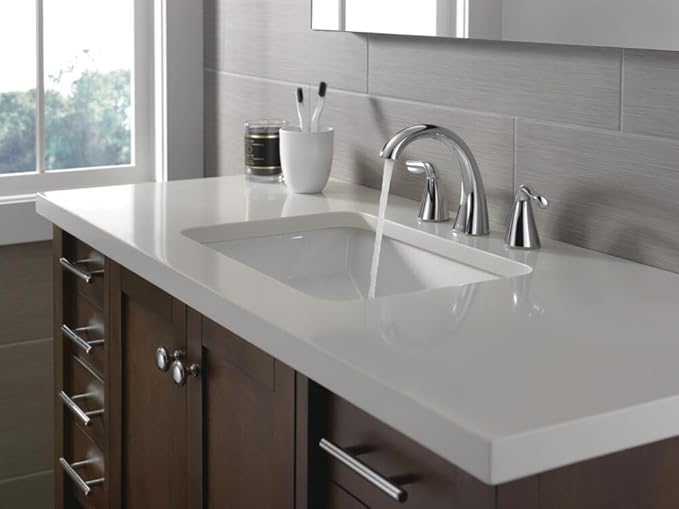 Delta Vesna Brushed Nickel Bathroom Faucet 3 Hole, 8 Inch Widespread Bathroom Sink Faucet for Vanity, Push-Pop Drain Assembly, SpotShield Brushed Nickel 35789LF-SP
