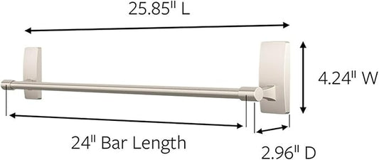 Command Bath Satin Nickel Towel Bar with Water Resistant Command Strips, Bathroom Organizer, 24 in Bar Length Holds up to 10 lbs