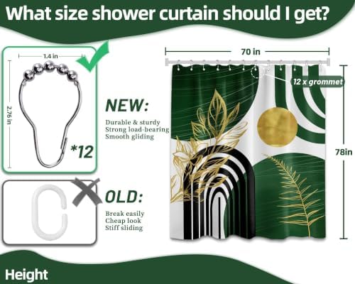 Olive Green and Gold Extra Long Shower Curtain, Tall 72X78 in