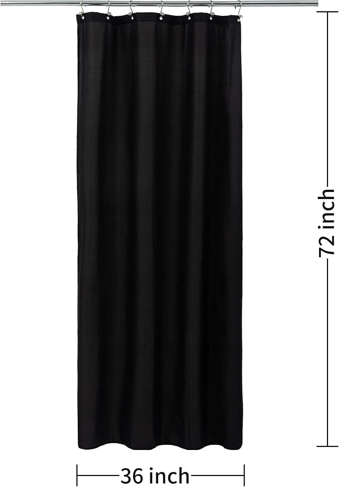 ALYVIA SPRING Stall Waterproof Fabric Shower Curtain or Liner Black, 36x72 | 2 Magnets, Soft Cloth & Hotel Quality, Machine Washable, Light-Weight, Stall Size