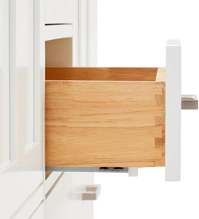 Beckford 66" White Double Bathroom Vanity with Sink, 1.5" Edge Italian Carrara Marble Countertop, 2 Rectangular Undermount Sinks, 4 Soft Closing Doors, 6 Dovetail Drawers, Brushed Nickel