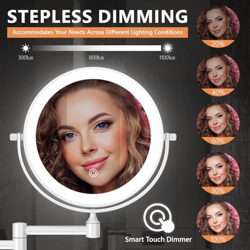 Auxmir 1X/30X Wall Mounted Makeup Mirror, 8" Rechargeable Magnifying Mirror