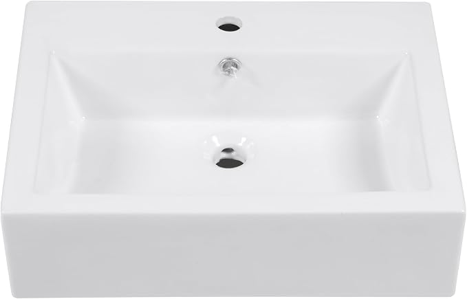 Rectangle Wall Mounted Bathroom Sink 22"x18" | Porcelain Floating Bathroom Sink Wall Hung White Ceramic Vanity Sink for Restroom, Toilet, Lavatory Room
