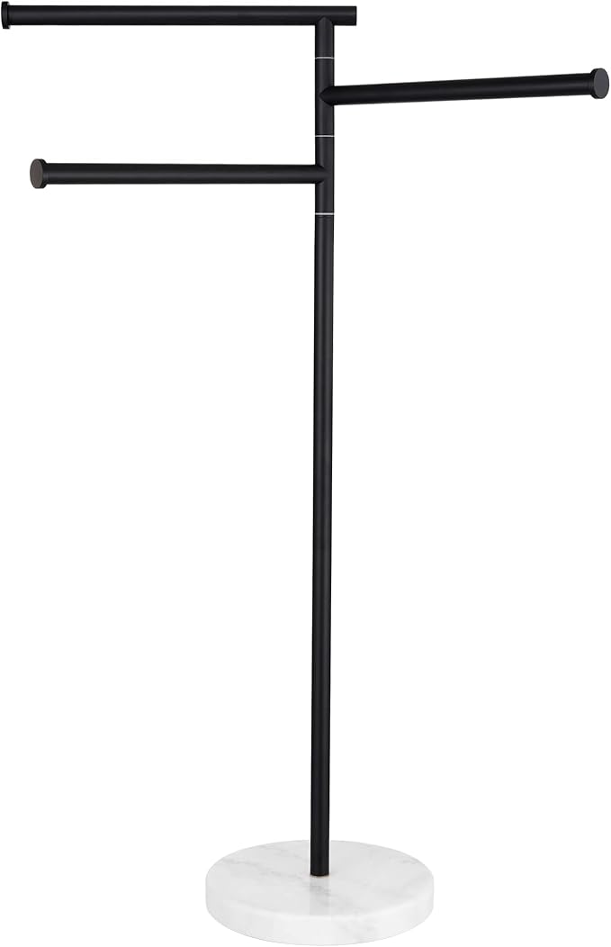 KES 40" Black Standing Towel Rack for Bathroom with Weighted Marble Base | Free Standing Pool Towel Rack Outdoor, 3 Swivel Bars, Premium 18/8 Stainless Steel, BTH219-BK