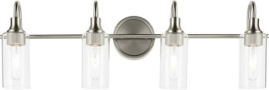 Kichler Kavi 31.5" 4-Light Vanity Light with Clear Glass in Brushed Nickel, Damp Rated, for Bathroom, Powder Room, Over a Mirror, (31.5" W x 10" H), 55212NI