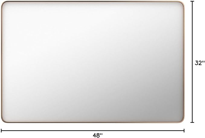 LOAAO 48"X32" Gold Bathroom Mirror | Rounded Rectangle, Brushed Gold Frame, Wall-Mounted, Anti-Rust, Tempered Glass, Hangs Horizontally or Vertically