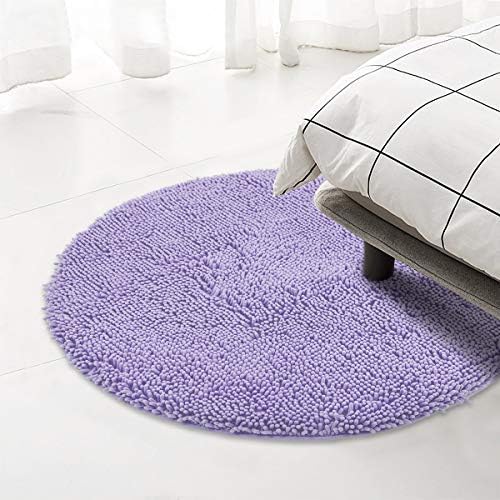 Large Round Area Rug Set for Bathroom 36"x36" Soft Plush Chenille Bath Mat, Water Absorbent Non-Slip Bathroom Rug | Washable Shag Carpet for Shower, Bedroom, or Home Décor | 36"x36" Round | Lavender