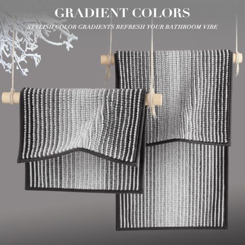 BSICPRO Bathroom Rugs Sets 2 Piece, Non Slip Striped Bath Mats, Gray