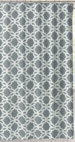 Grey Fabric Shower Curtain, Gray White Chain Link Geometric Design, 72x72 Inches, with Hooks, 13 Piece Set