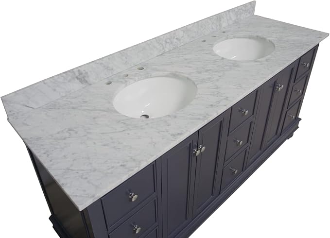 Bella 72-inch Double Bathroom Vanity (Marine Gray/Carrara): Includes Marine Gray Cabinet with Authentic Italian Carrara Marble Countertop and White Ceramic Sinks