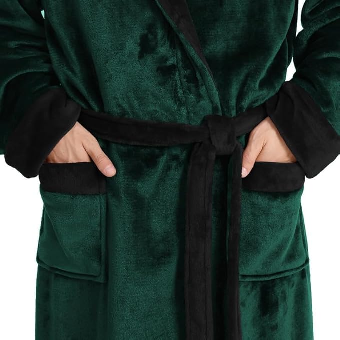 Yurhap Luxury Mens Robe with Hood, Ultra Cozy Fleece Bathrobe for Men, Plush Hooded Robe with Belt & 2 Pockets