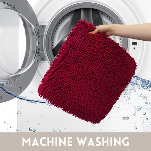 Bathroom Rugs Sets 2 Piece Chenille Bathroom Rugs,Extra Thick and Absorbent,Strong PVC Non-Slip Underside, Machine Washable, Dry Quckily, Soft Cozy Plush for Bedroom, (Burgundy)