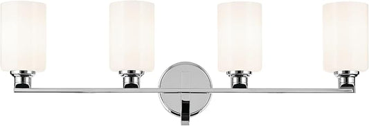 Kichler Gioe 32.25" 4-Light Vanity Light with Opal Glass in Chrome, Damp Rated, for Bathroom, Powder Room, Over a Mirror, (32.25" W x 10.5" H), 55227CH