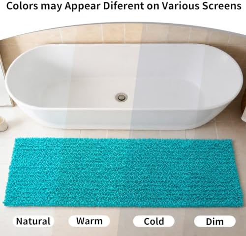 Disolla Teal Bathroom Runner Rug 24x70 Inch - Extra Long Chenille Bath Mat, Luxury Shaggy Plush Absorbent Rug, Non-Slip Large Runner for Floor and Laundry Room