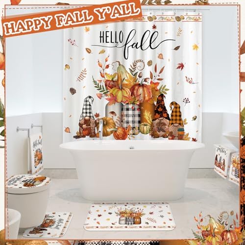 FuWeave 8 Pcs Fall Shower Curtain Set for Bathroom Decor