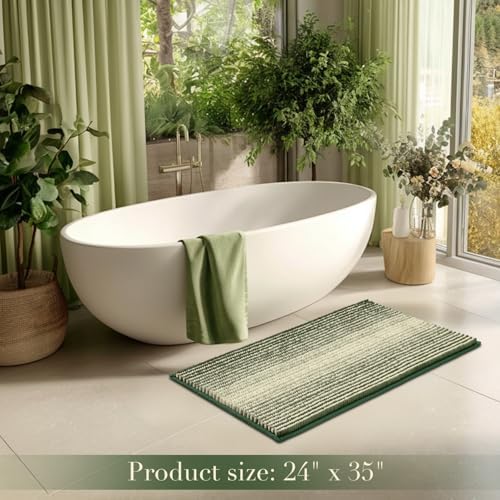 BSICPRO Large Bathroom Rugs, 24x36 Chenille Bath Mats, Sage Green