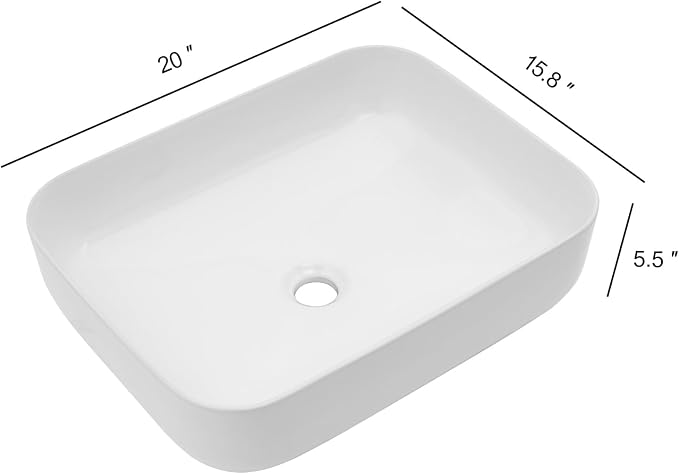 20x16 Inch Bathroom Vessel Sink White Vessel Sink Rectangule Bowl Sinks for Bathrooms Above Counter Rectangular Ceramic Vessel Bathroom Sink Porcelain Lavatory Vanity Sink Basin